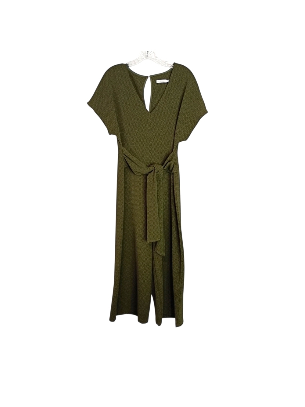 Lush -Olive Green Tie-Waist cropped wide leg jumpsuit - M
